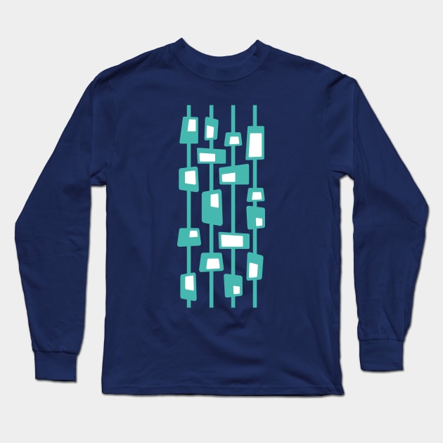 Mid Century Funky Blocks in Aqua, Teal and White Long Sleeve T-Shirt by tramasdesign